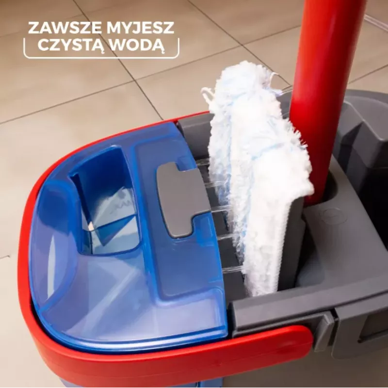 VILEDA Microfibre šluota 1200 ml šlapiam valymui, besisukanti galvutė 360°, kotas 140,5 cm, nuimama skalbiama galvutė