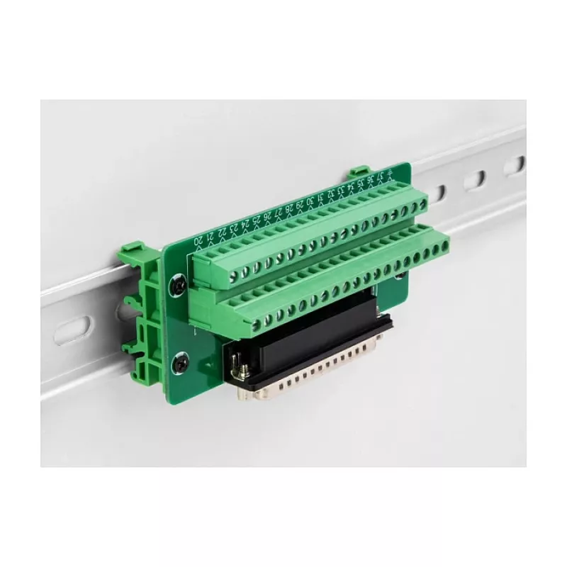 DeLOCK D-Sub 37 kontaktų kištukinis adapteris į gnybtų bloką, tvirtinimui ant DIN bėgelio, 51 mm × 30 mm × 116 mm