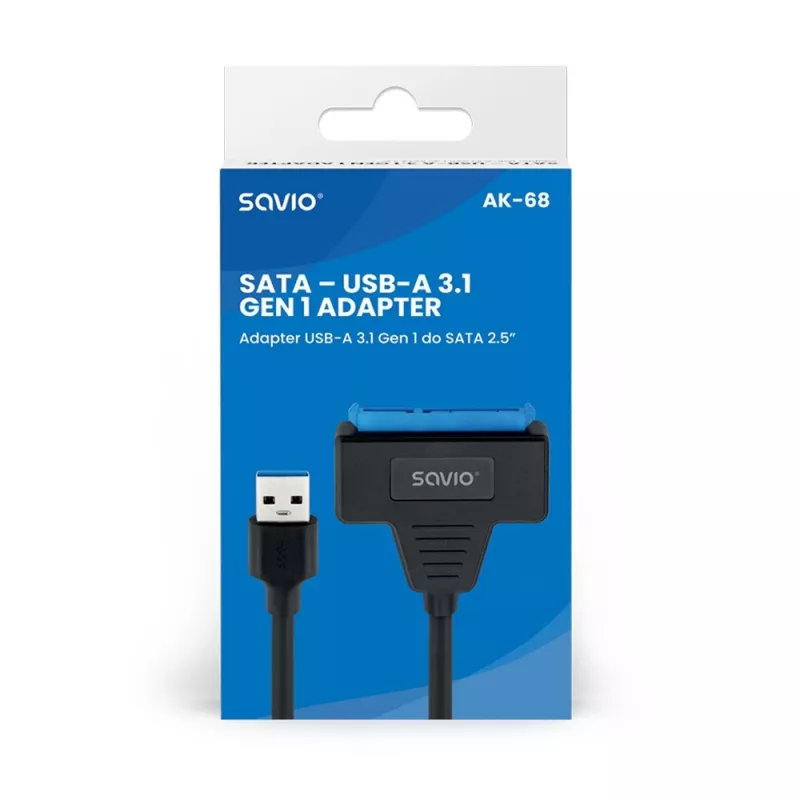 SAVIO SATA į USB 3.1 Gen 1 sąsajos laidas AK-68, SATA lizdas į USB-A kištuką, 5 Gbit/s, 0,25 m, juodas