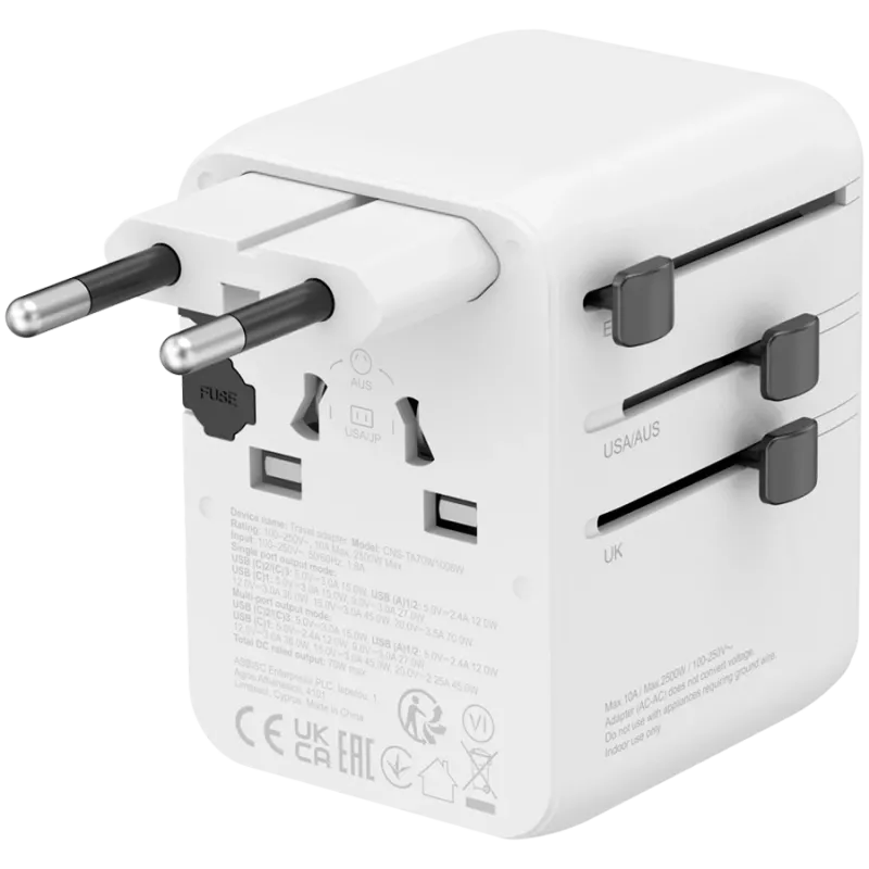CANYON kelioninis adapteris OnTour 70 EU/UK/US/AUS 70W baltas