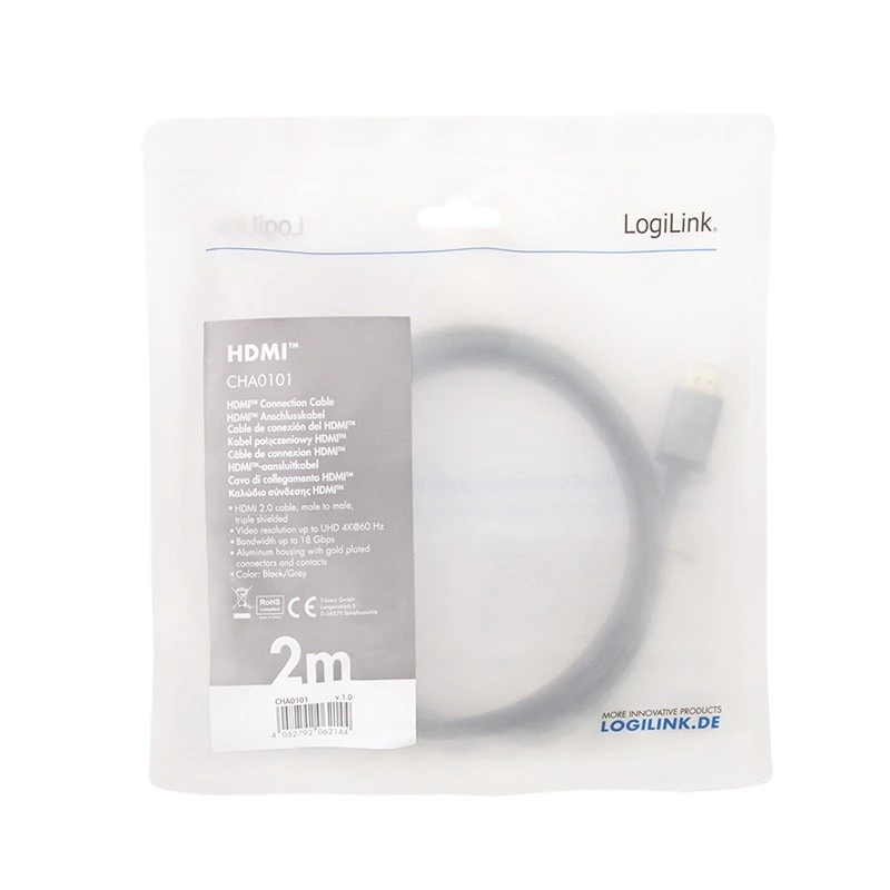 LogiLink CHA0101 HDMI AV laidas Juoda-pilka 2m HDMI į HDMI kištukai