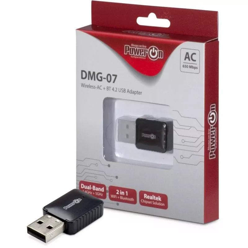 Inter-Tech DMG-07 belaidis USB adapteris Wi-Fi / Bluetooth, Wi-Fi 5 (802.11ac), 650 Mbit/s, juodas (88888146)