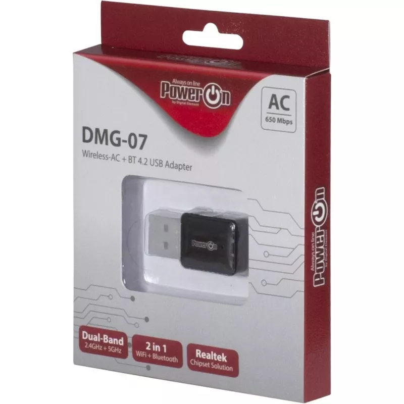 Inter-Tech DMG-07 belaidis USB adapteris Wi-Fi / Bluetooth, Wi-Fi 5 (802.11ac), 650 Mbit/s, juodas (88888146)