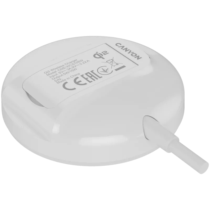 Belaidis įkroviklis CANYON WS-105 15W Qi2 baltas – 15W belaidis įkrovimas, Qi2 suderinamas