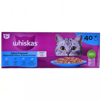 WHISKAS Fish Favourites drebučiuose – šlapias ėdalas katėms – 40x85 g