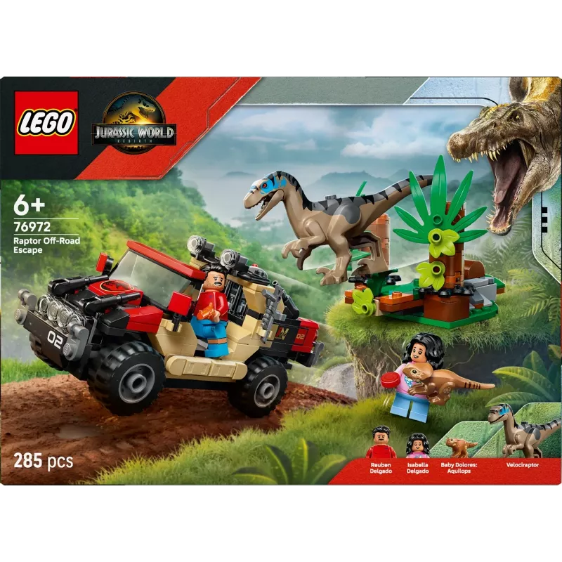 LEGO Jurassic World 76972 Raptor pabėgimas visureigiu, 285 dalių, 2 minifigūrėlės, nuo 6 metų