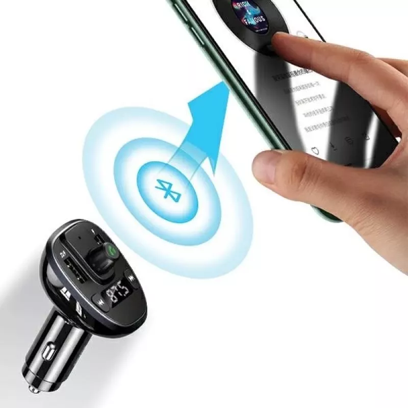 USAMS US-CC115 C21 automobilinis FM siųstuvas su dvigubu USB įkrovikliu, Bluetooth 5.0, 3,4 A, juodas