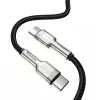 USB-C į USB-C laidas Baseus Cafule Metal — 2 m, 100W įkrovimas, USB 2.0 (480 Mbps), cinkuoti kontaktai, juoda