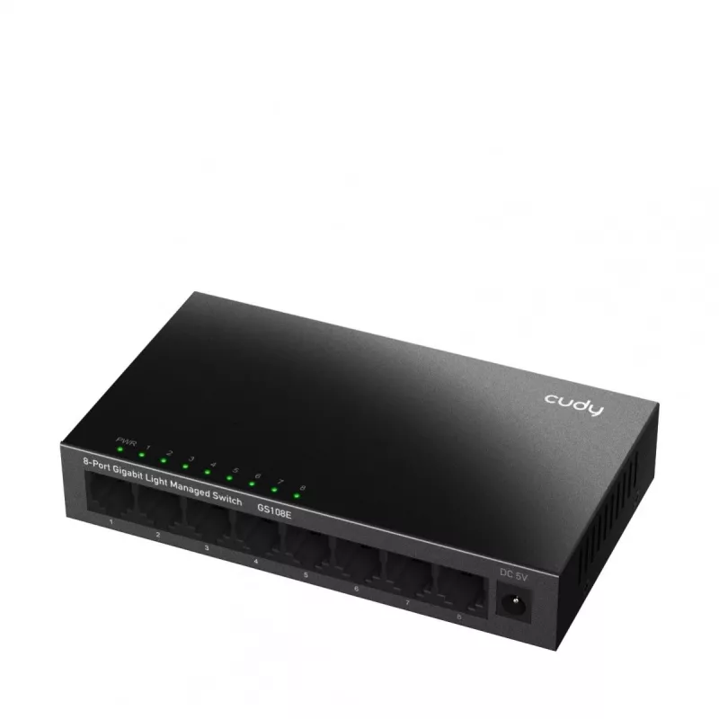 Valdomas jungiklis Cudy GS108E 8 prievadų Gigabit Ethernet, 8x 10/100/1000 Mbps, metalinis korpusas, 16 Gbps perjungimas, IGMP ir DHCP snooping