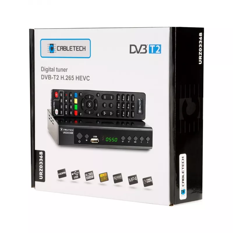 Skaitmeninis TV imtuvas Cabletech URZ0336C DVB-T/T2 H.265 antžeminis tuneris, 470–862 MHz, 1 tuneris, HDMI, USB, SCART