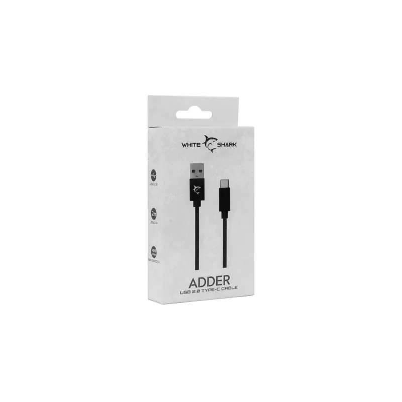 Laidas USB – USB-C White Shark Adder 2 m – įkrovimo ir duomenų perdavimo laidas, baltas