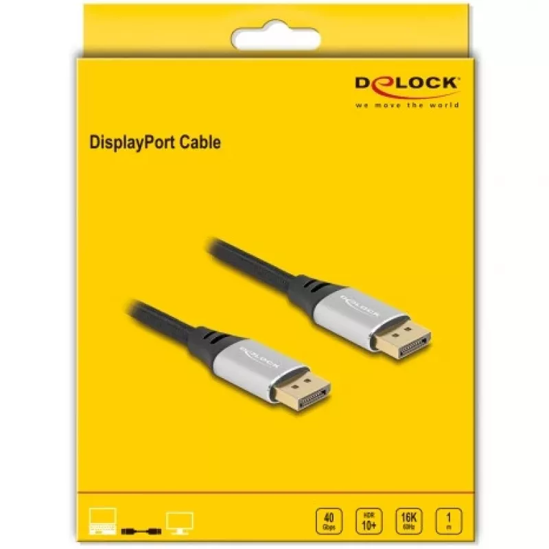 DeLOCK DisplayPort kabelis 16K 60 Hz 1 m sidabrinis metalinis