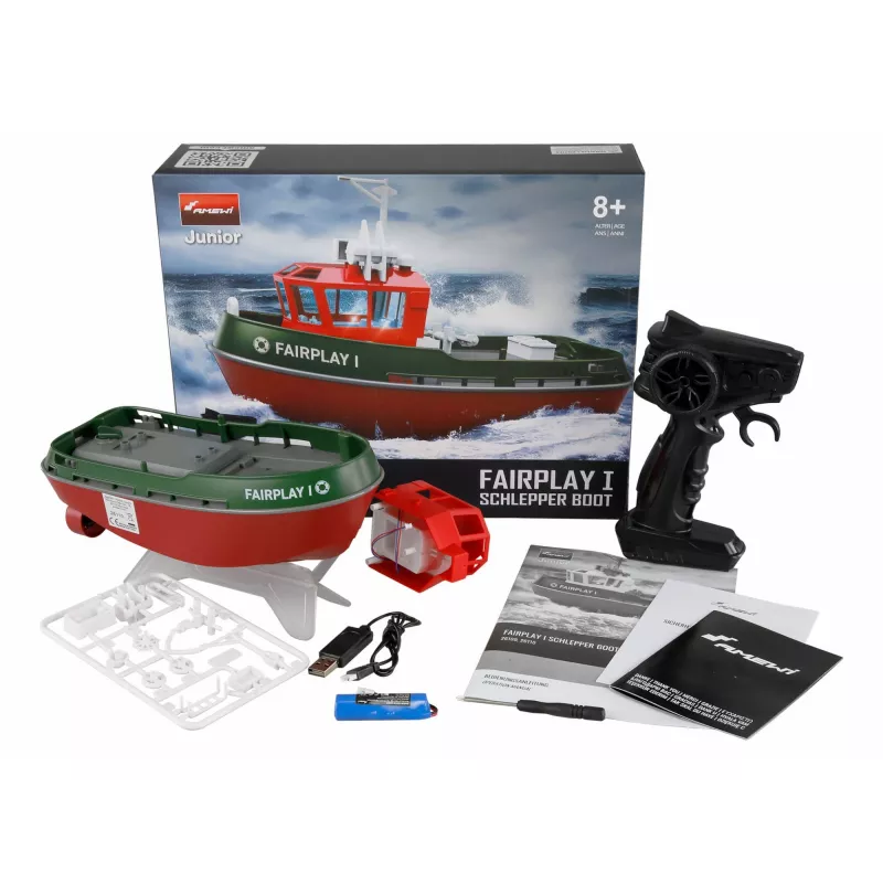 Radijo bangomis valdomas laivas Amewi Fairplay I 1:72 RTR, žalias, 2.4 GHz