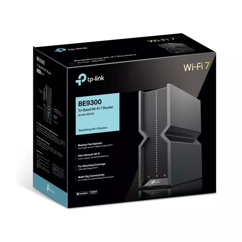 TP-Link Archer BE9300 maršrutizatorius, trijų juostų „Wi-Fi 7“, iki 9214 Mb/s, juodas