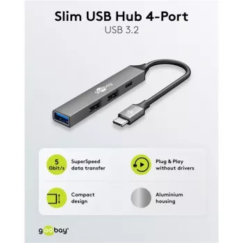 Goobay Slim 4 prievadų USB-Hub, USB-C™ į USB-C™/USB-A, USB 3.2 (74459)