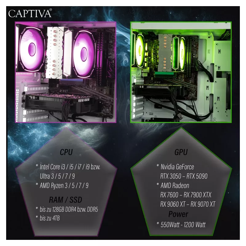 Žaidimų kompiuteris CAPTIVA PC Advanced Gaming R92-912 Ryzen 7 5700X 32GB SSD 1TB RTX5060 8GB Windows 11 Home 64-bit