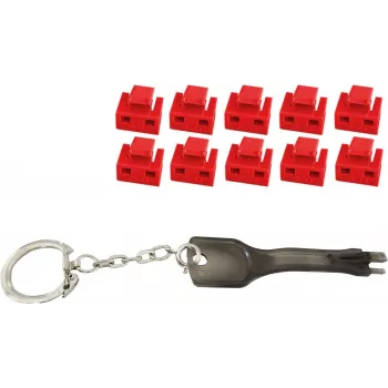 RJ45 prievado užraktas ShiverPeaks BS08-01033 — raudonas, 10 vnt. + 1 pagrindinis raktas