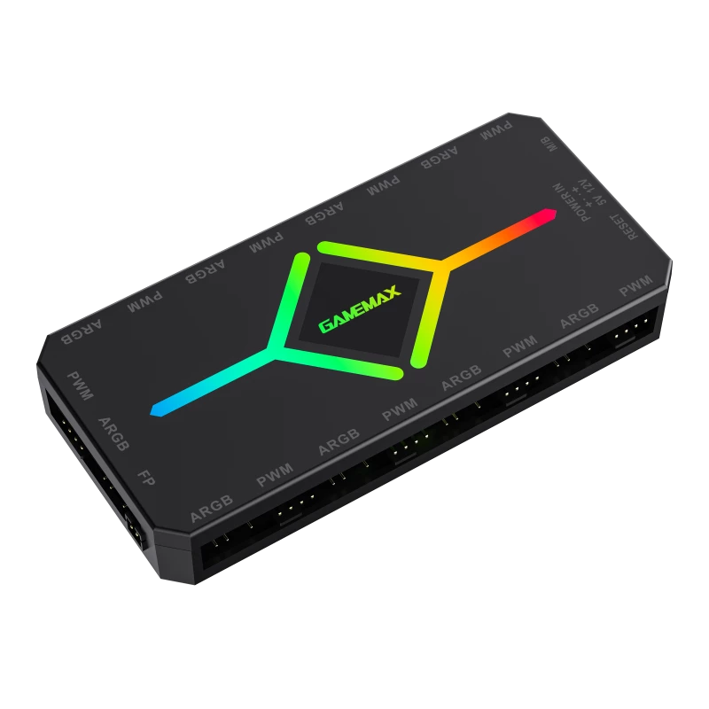 Gamemax V4.0 ARGB PWM HUB BK – ventiliatorių ir RGB šviesų valdiklis su nuotolinio valdymo pulteliu, juodas