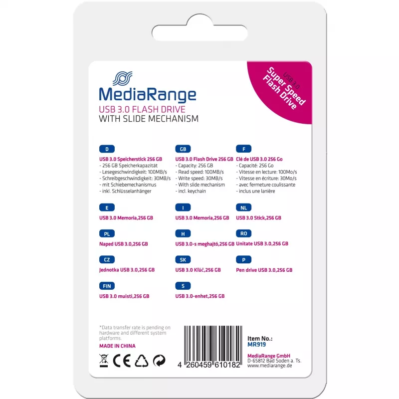 MediaRange MR919 USB atmintukas 256GB USB 3.0 juodas, sidabrinis
