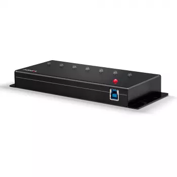 Lindy 7 prievadų USB 3.0 metalinis USB šakotuvas, USB 3.2 Gen 1 (3.1 Gen 1) Type-A, 5000 Mbit/s, juodas, 0,8 m, 185 mm, 75 mm