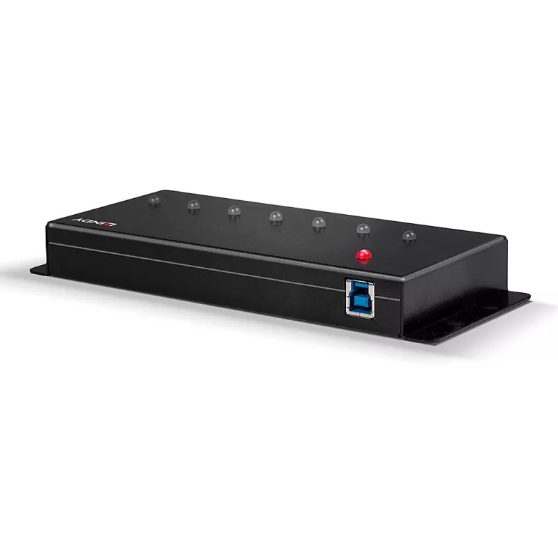 Lindy 7 prievadų USB 3.0 metalinis USB šakotuvas, USB 3.2 Gen 1 (3.1 Gen 1) Type-A, 5000 Mbit/s, juodas, 0,8 m, 185 mm, 75 mm