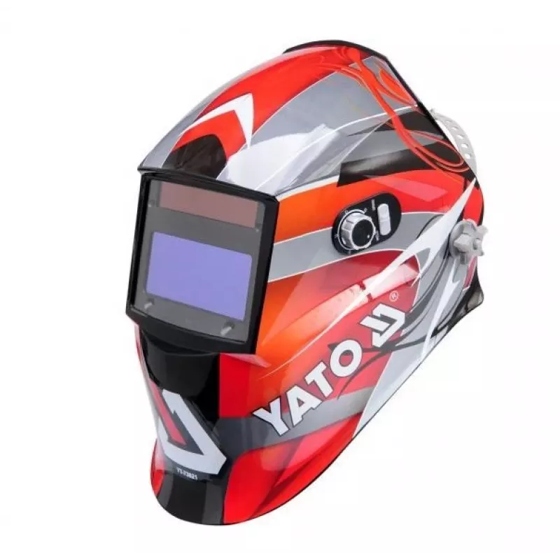 Suvirinimo šalmas YATO YT-73921 su automatiniu tamsėjimu, atspalvis 9–13, polikarbonato korpusas, matymo laukas 4,3×9,8 cm, baterija 3V
