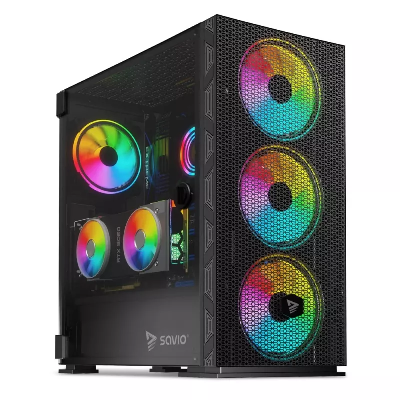SAVIO kompiuterio korpusas Raptor X1 ARGB Stiklas/Tinklelis Juodas