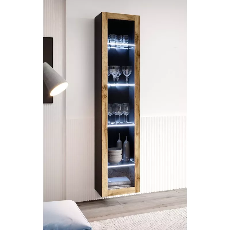 Vitrina sieninė Cama Meble VIGO 180 1800×400×300 mm juoda/ąžuolas wotan