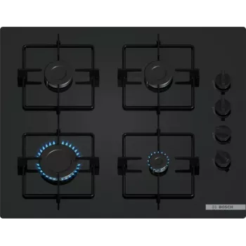 Įmontuojama dujinė kaitlentė Bosch Serie 2 POP6B6K30 60 cm, 4 dujinės zonos, juodas grūdintas stiklas, sukamosios rankenėlės