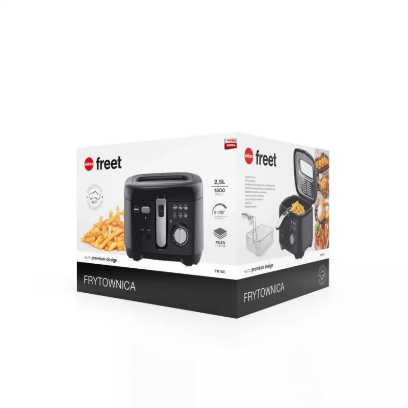 ELDOM Fryer FREET, 2,5 L, 400 g bulvytėms, temperatūros reguliatorius, išimamas aliejaus bakas, juoda