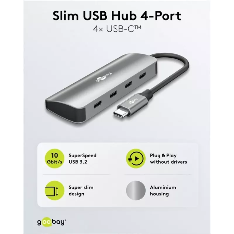 Goobay Slim 4 prievadų USB-C centras 10 Gbit/s (76565)