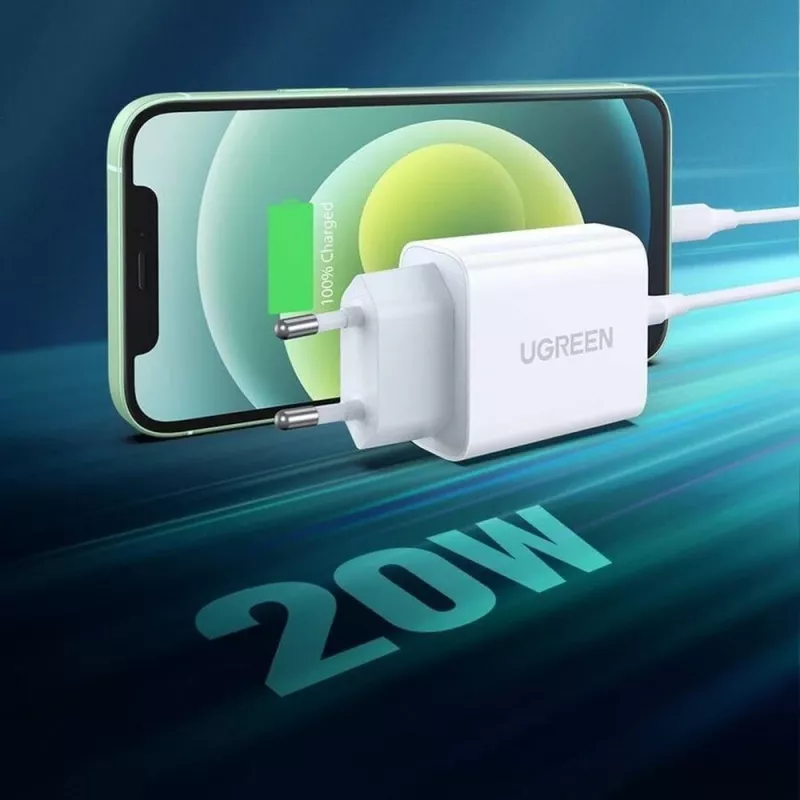 Ugreen USB Power Delivery 3.0 Quick Charge 4.0+ 20W 3A sieninis įkroviklis (baltas)