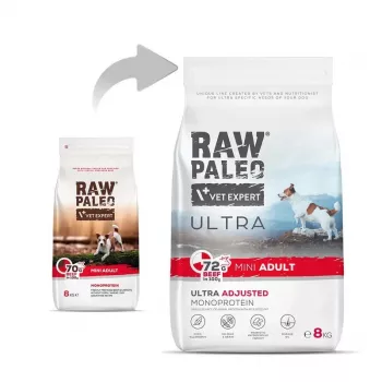 VET EXPERT RAW PALEO Ultra Mini Adult Beef - sausas šunų ėdalas - 8 kg
