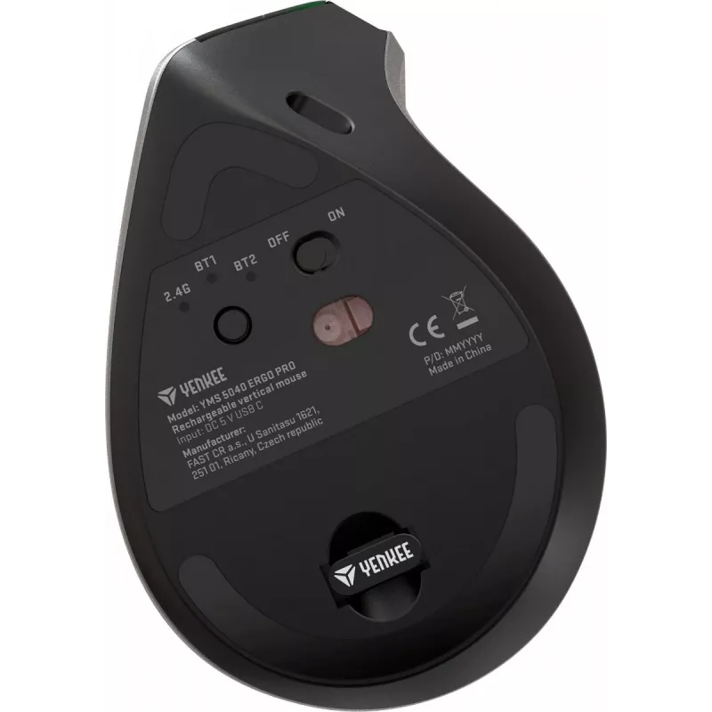Belaidė vertikali pelė Yenkee YMS 5040 ERGO PRO, 2.4 GHz / BT 5.0 / BT 3.0, juoda