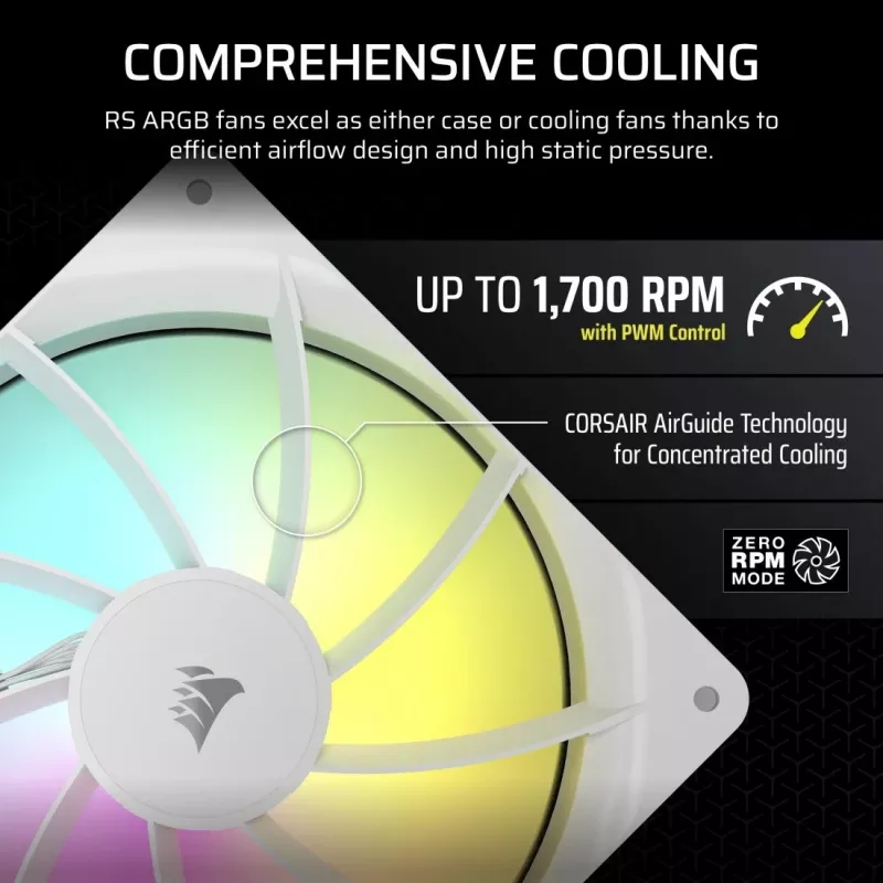 Ventiliatorius Corsair RS140 ARGB 14 cm Baltas 330-1700 RPM