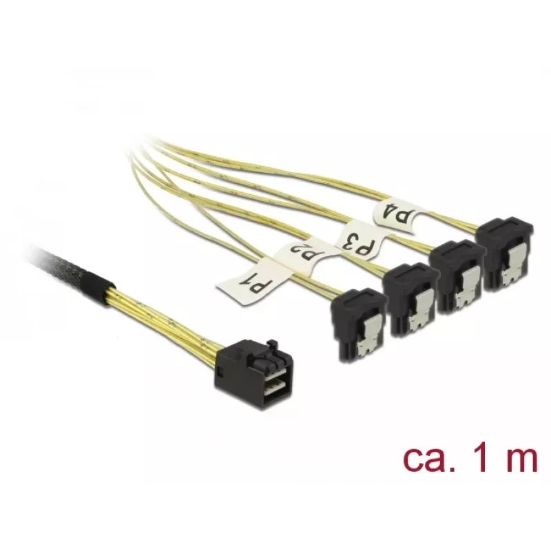 SCSI kabelis DeLOCK 85685 Juodas Geltonas 1 m 1 x Mini SAS HD SFF-8643 4 x SATA 7 pin