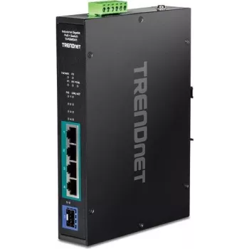 TRENDnet TI-PGM541 – valdomas PoE+ jungiklis, 4 x Gigabit (PoE+) + 1 x SFP, -20 °C – 65 °C, 120 W
