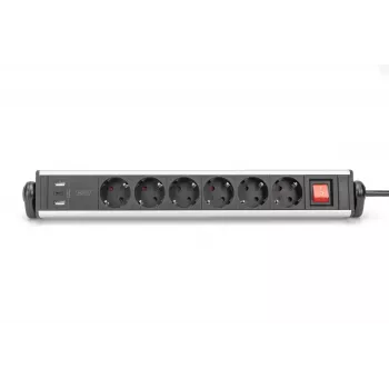 DIGITUS 6-ių lizdų biuro ilgintuvas su 3 USB prievadais, 1,5 m kabelis