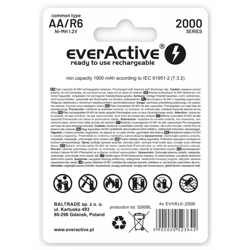 Everactive EVHRL6-2000 įkraunama baterija AA nikelio-metalo hidrido (NiMH)