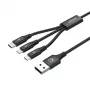 USB kabelis Unitek C14049BK — USB-C į Micro-USB B/Lightning, USB 2.0, 1,2 m, juodas