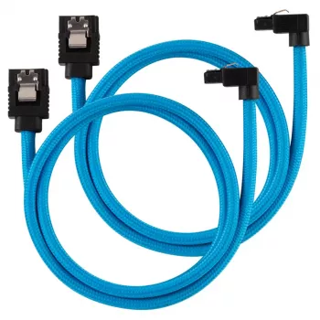 Corsair Premium Sleeved SATA kabelis, lenktas, mėlynas, 60 cm – 2 vnt. pakuotė