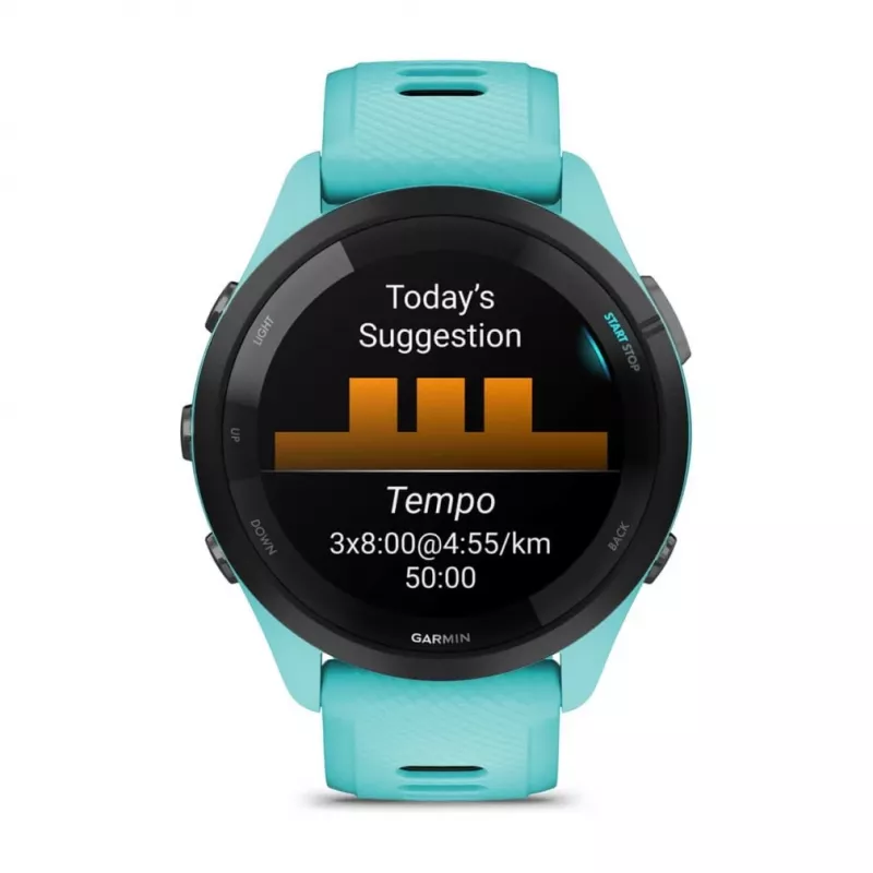 Garmin Forerunner 265 3,3 cm (1,3 inch) AMOLED 46 mm Skaitmeninis 416 x 416 pikselių Liečiamas ekranas Juoda, Mėlyna Wi-Fi GPS (palydovas)