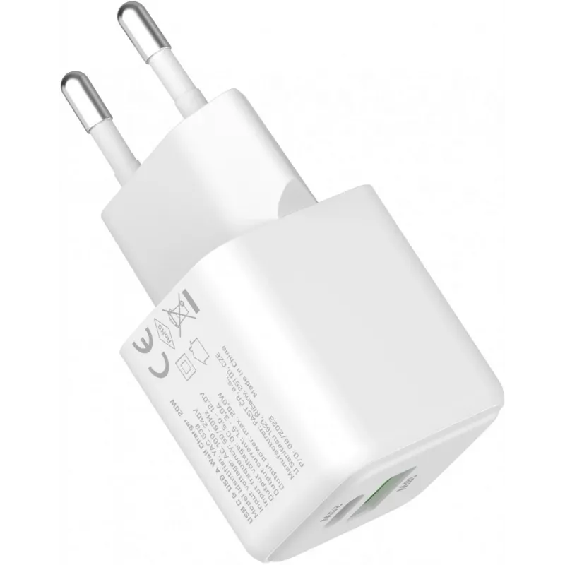 USB C/A sieninis įkroviklis YENKEE YAC G38 20W 3A Power Delivery (USB‑C ir USB‑A)