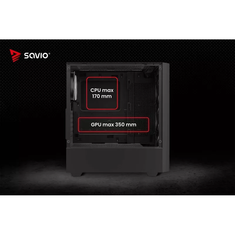 PC korpusas SAVIO Noctis Flow RGB — Cube, ATX/Mini-ITX, 3x 120 mm priekiniai ventiliatoriai, grūdintas stiklas, maks. GPU 35 cm