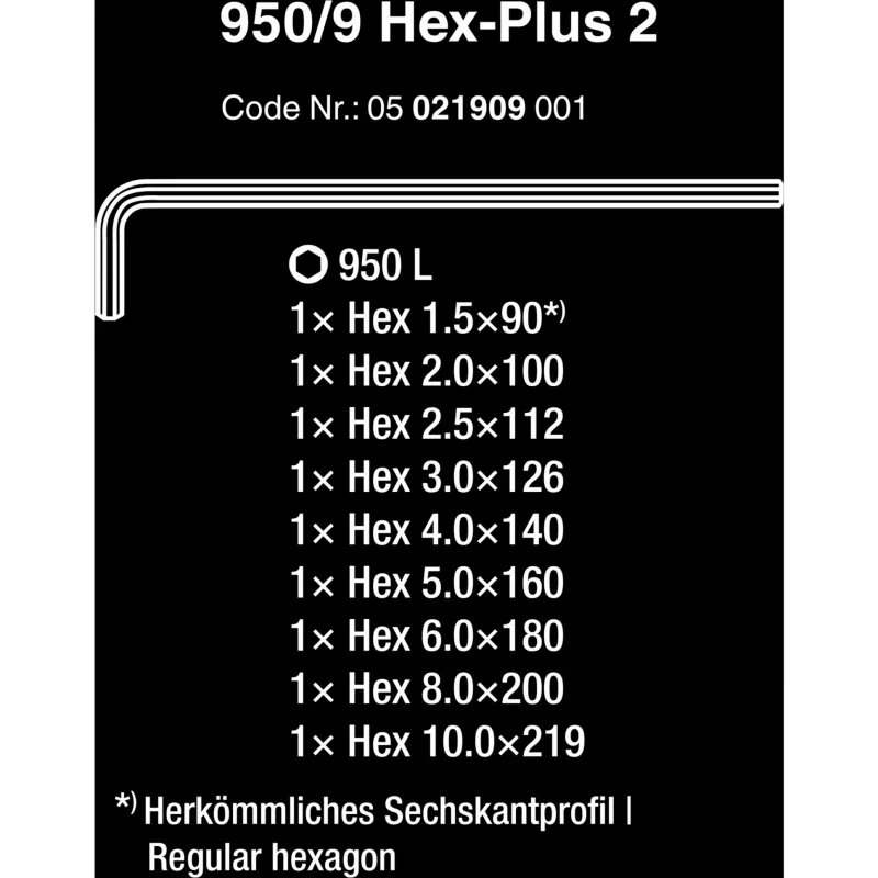 L formos šešiabriaunių raktų rinkinys Wera 05021909001