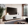 TV spintelė Cama Meble MARMO 2D1S1K, 195x40x47,5 cm, balta matinė/viršus marmuras baltas