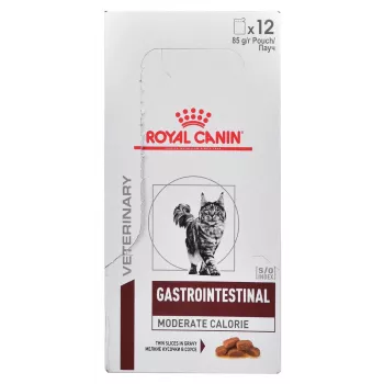 Šlapias kačių ėdalas Royal Canin Gastrointestinal Moderate Calorie 12 x 85 g pakeliai, suaugusioms katėms, mėsos skonis, 82,2% drėgmės