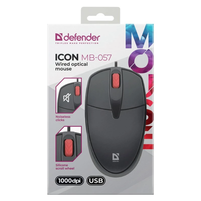 PELĖ DEFENDER ICON MB-057 OPTICAL 1000dpi 3P JUODA TYLUS SPUSTELĖJIMAS
