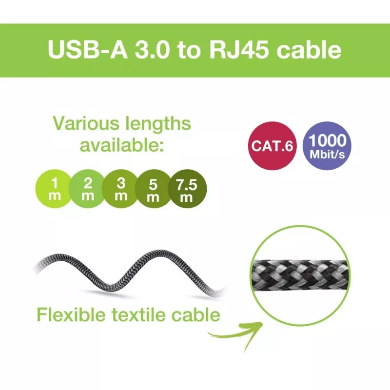Techly ICOC U3A-RJ45-010 USB-A į Gigabit Ethernet adapterio kabelis, 1 m, juodas/sidabrinis