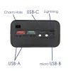 Akyga AK-BC-05 išorinės baterijos korpusas 12x 18650 Li-Ion elementams, 22,5 W, Qi 15 W, USB-C PD + 2x USB-A, LED žibintuvėlis, juodas